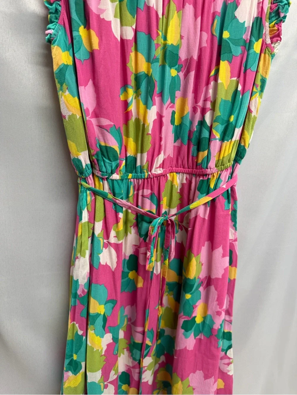 Draper James Floral Sundress Pink Smocked Midi Dress Ruffle Sleeve Belted Large